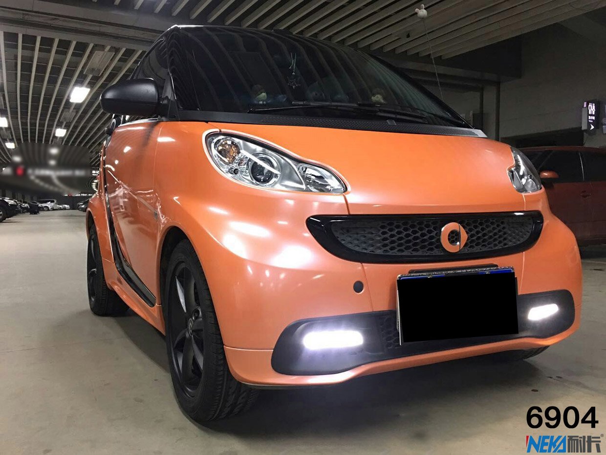 奔驰smart珊瑚粉车身改色贴膜