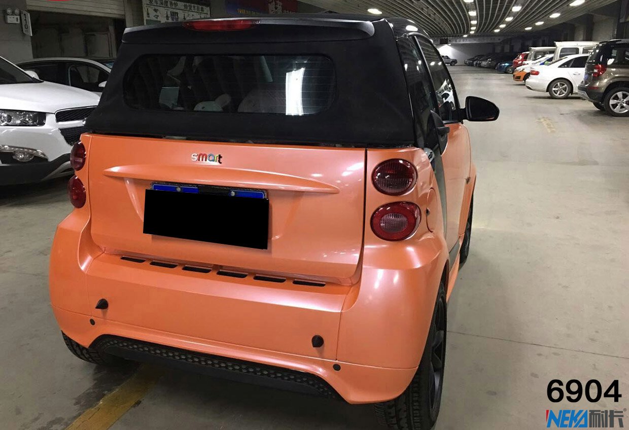 奔驰smart珊瑚粉车身改色贴膜