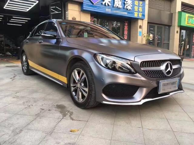 奔驰C级电光钨钢改色贴膜案例 