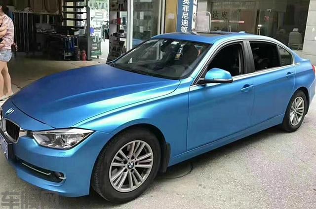 宝马3系汽车改色全车金属太空铝蓝贴膜效果图