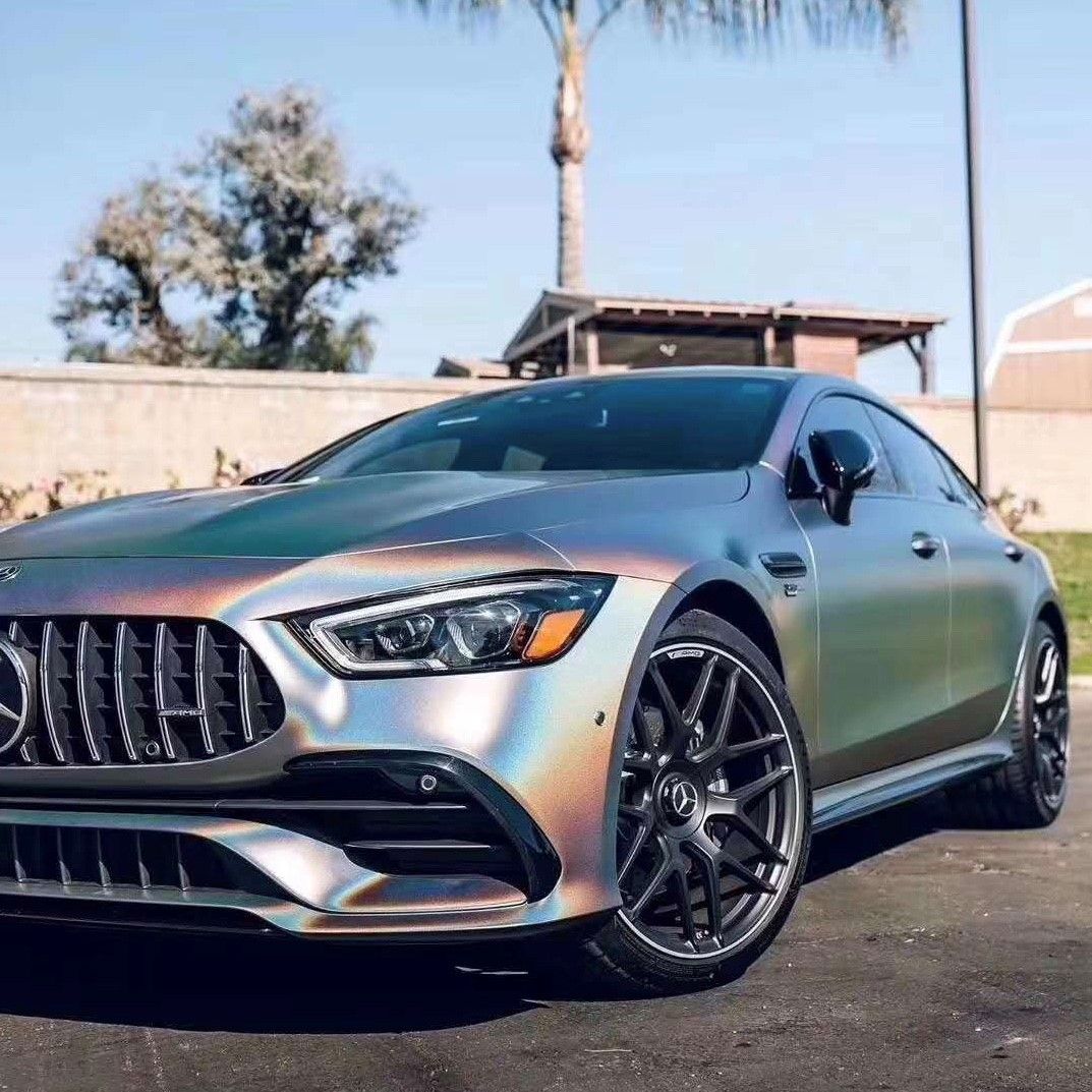 奔驰AMG GT 镭射灰贴膜改色效果图