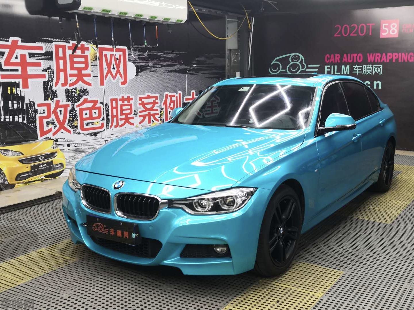 宝马320Li 超亮金属湖水蓝改色膜 效果图