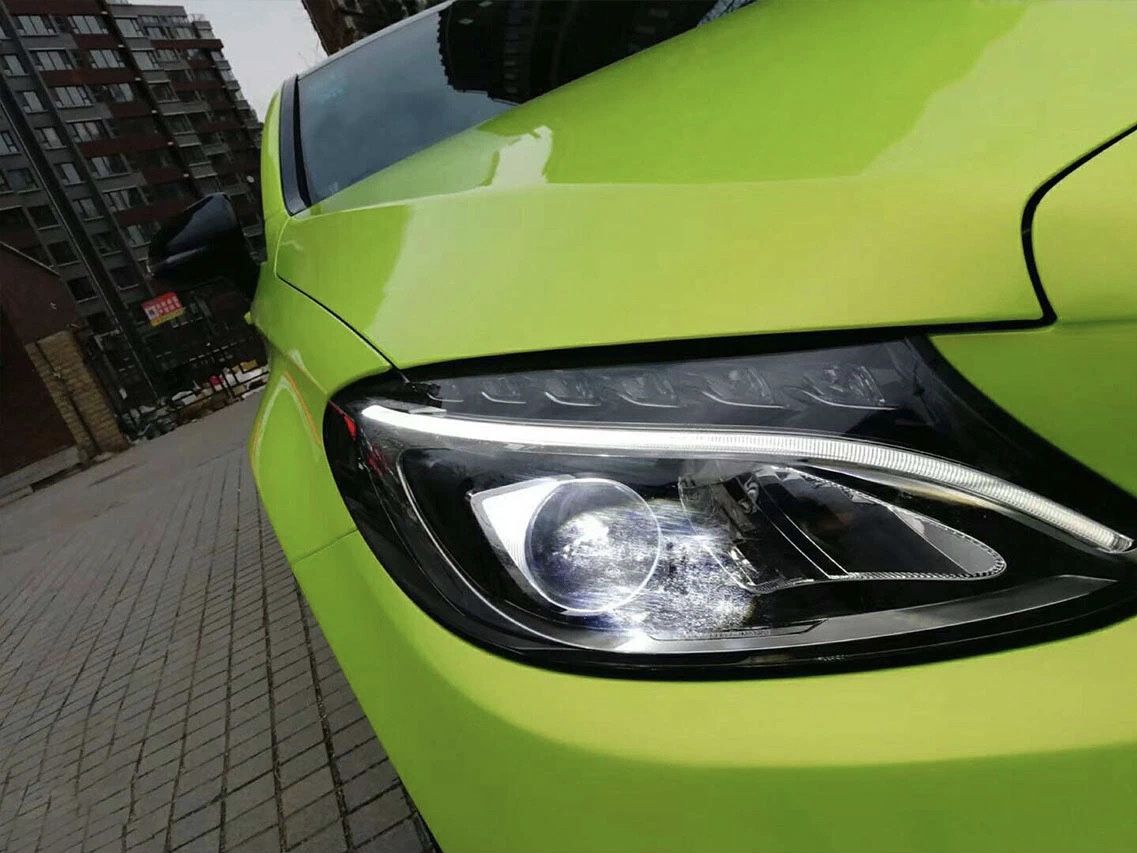 奔驰C coupe 珊瑚荧光黄改色贴膜效果图
