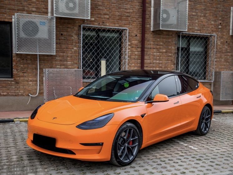 特斯拉Model3 高亮橙改色膜 效果图