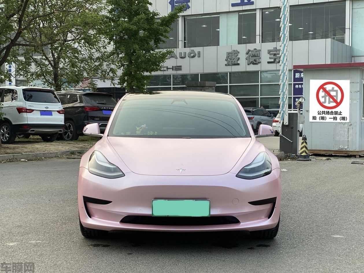 特斯拉model 3 樱花粉改色膜 效果图