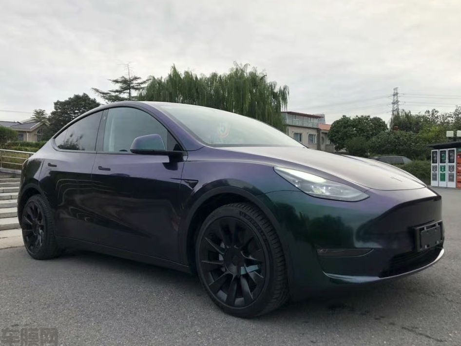 特斯拉Model Y 亮光钻石紫魅绿改色膜 效果图
