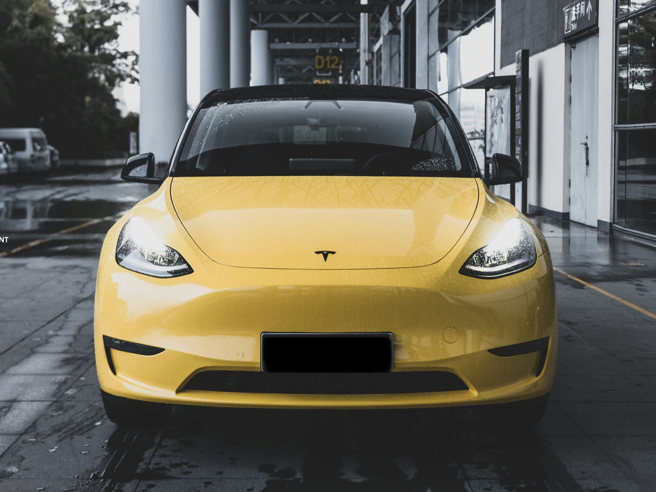 特斯拉ModelY 高光葵花黄改色膜 效果图