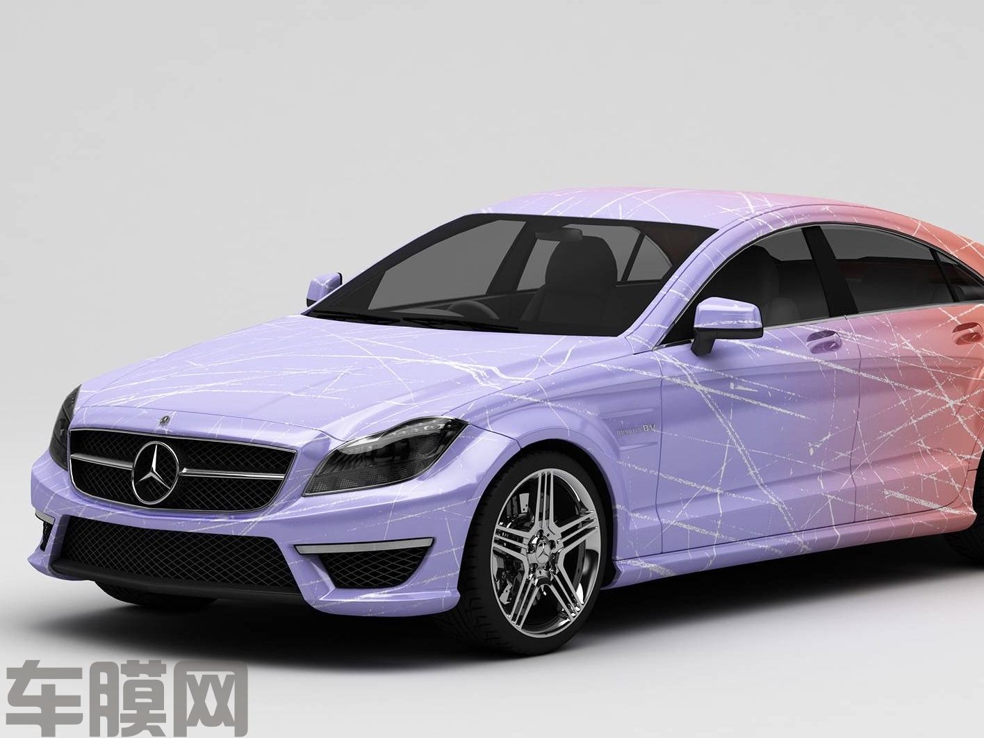 奔驰GLS 紫粉线条渐变改色膜 效果图