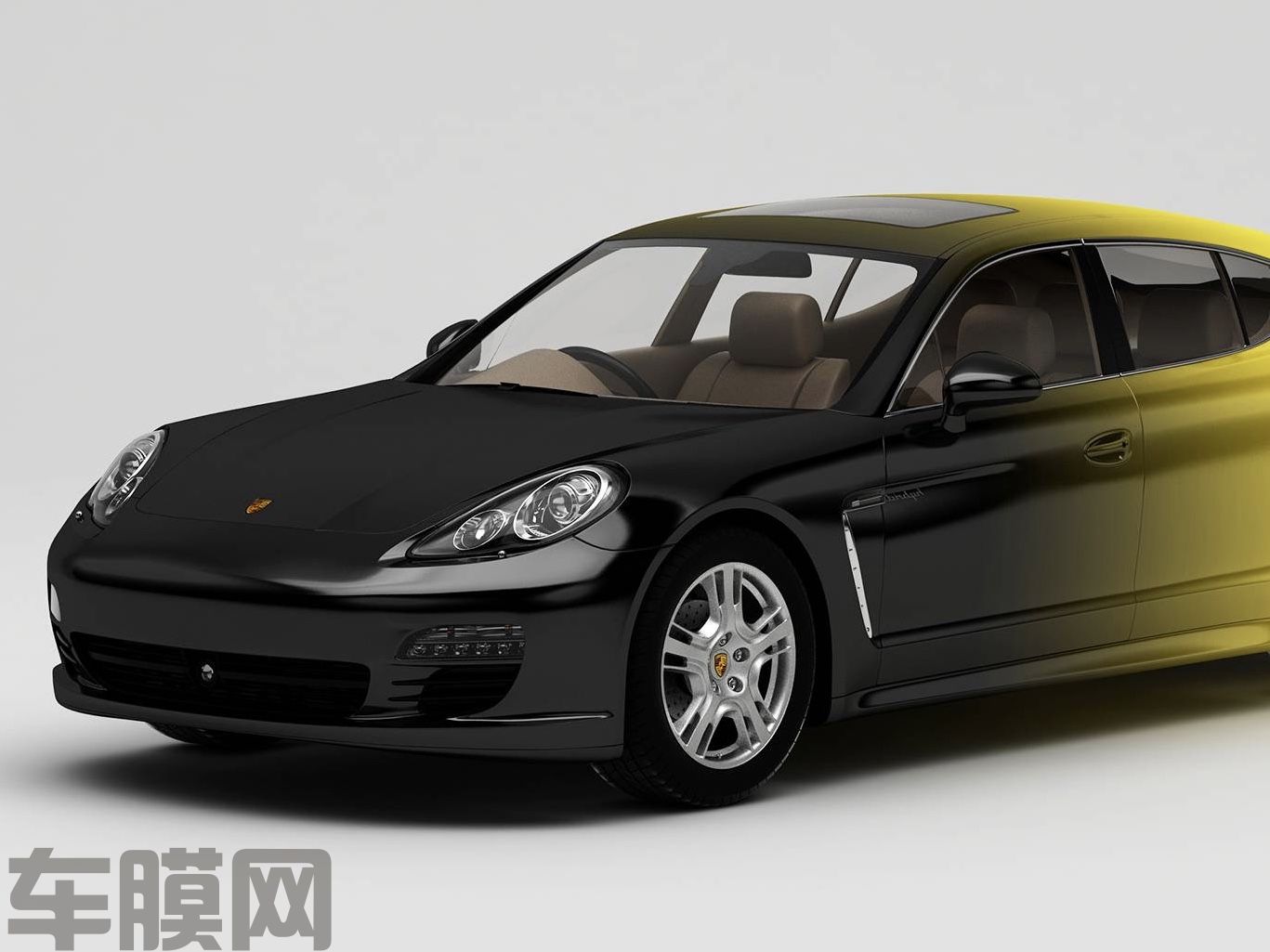 保时捷Panamera 黑黄渐变改色膜 效果图