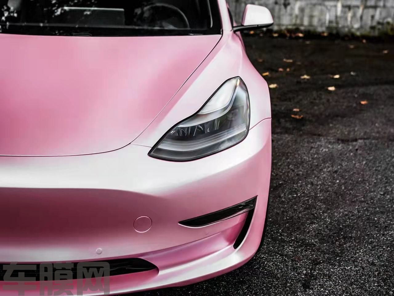 特斯拉Model 3 电光金属樱花粉改色膜 效果图