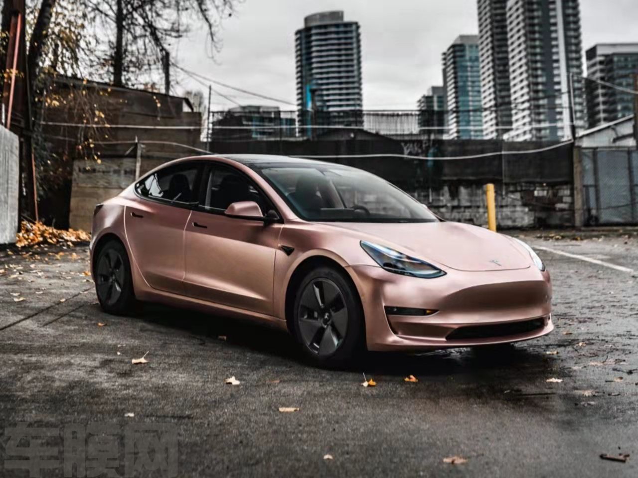 特斯拉Model 3 电光金属玫瑰金改色膜 效果图