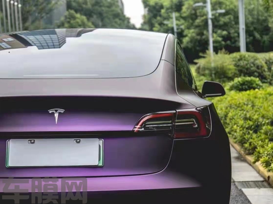特斯拉Model Y 超哑黑比诺紫改色膜 效果图