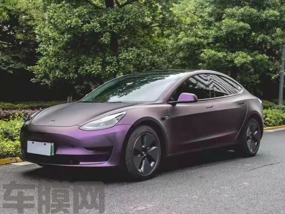 特斯拉Model Y 超哑黑比诺紫改色膜 效果图