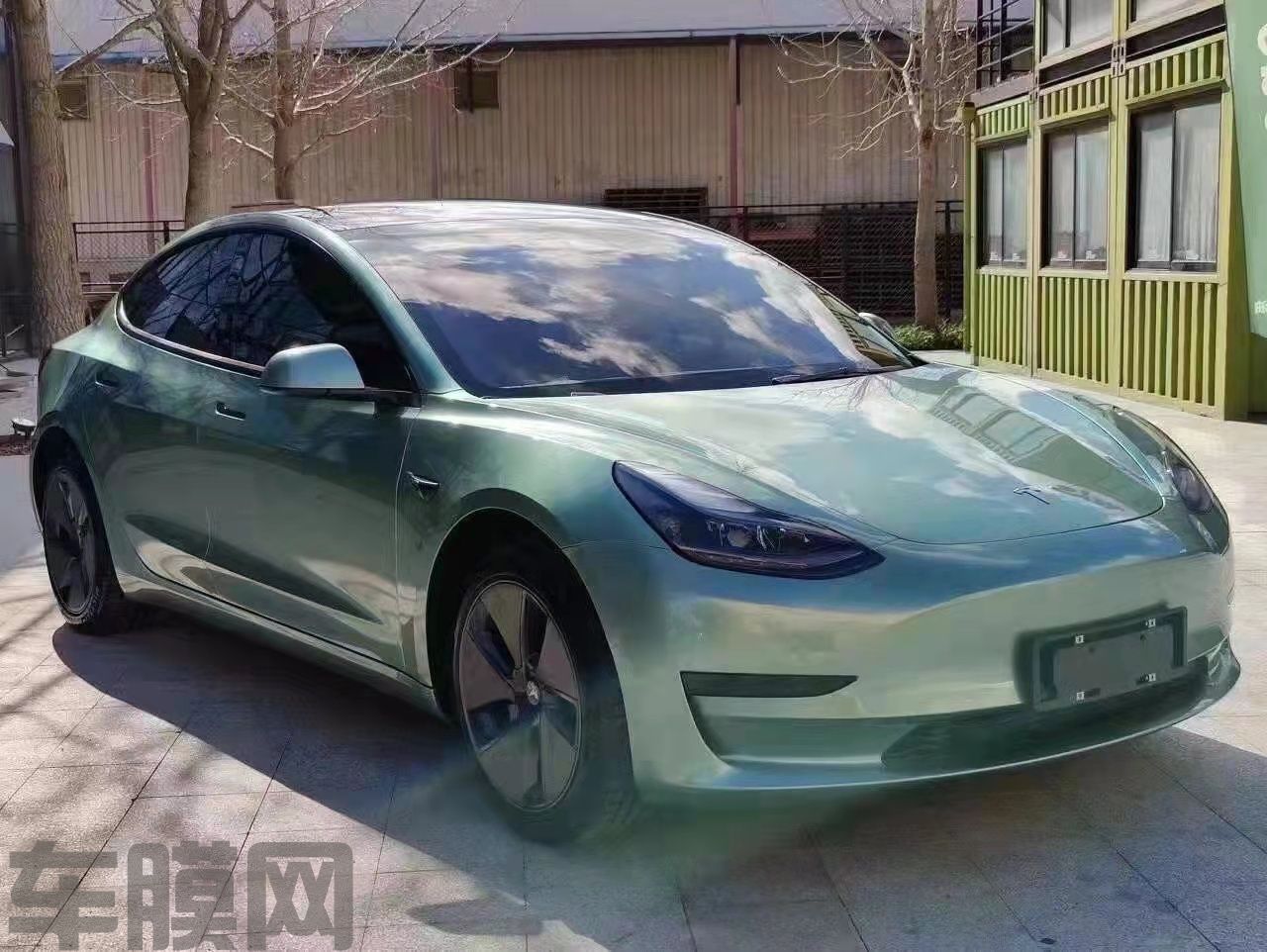 特斯拉 Model 3 弗兰西斯卡绿改色膜 效果图