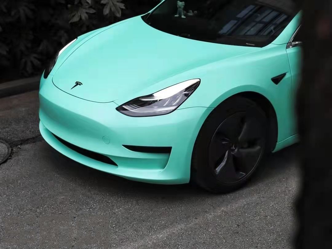 特斯拉Model3 消光蒂芙尼蓝改色膜 效果图