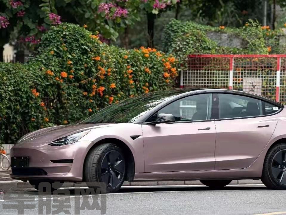 特斯拉Model3 冰莓粉改色膜 效果图