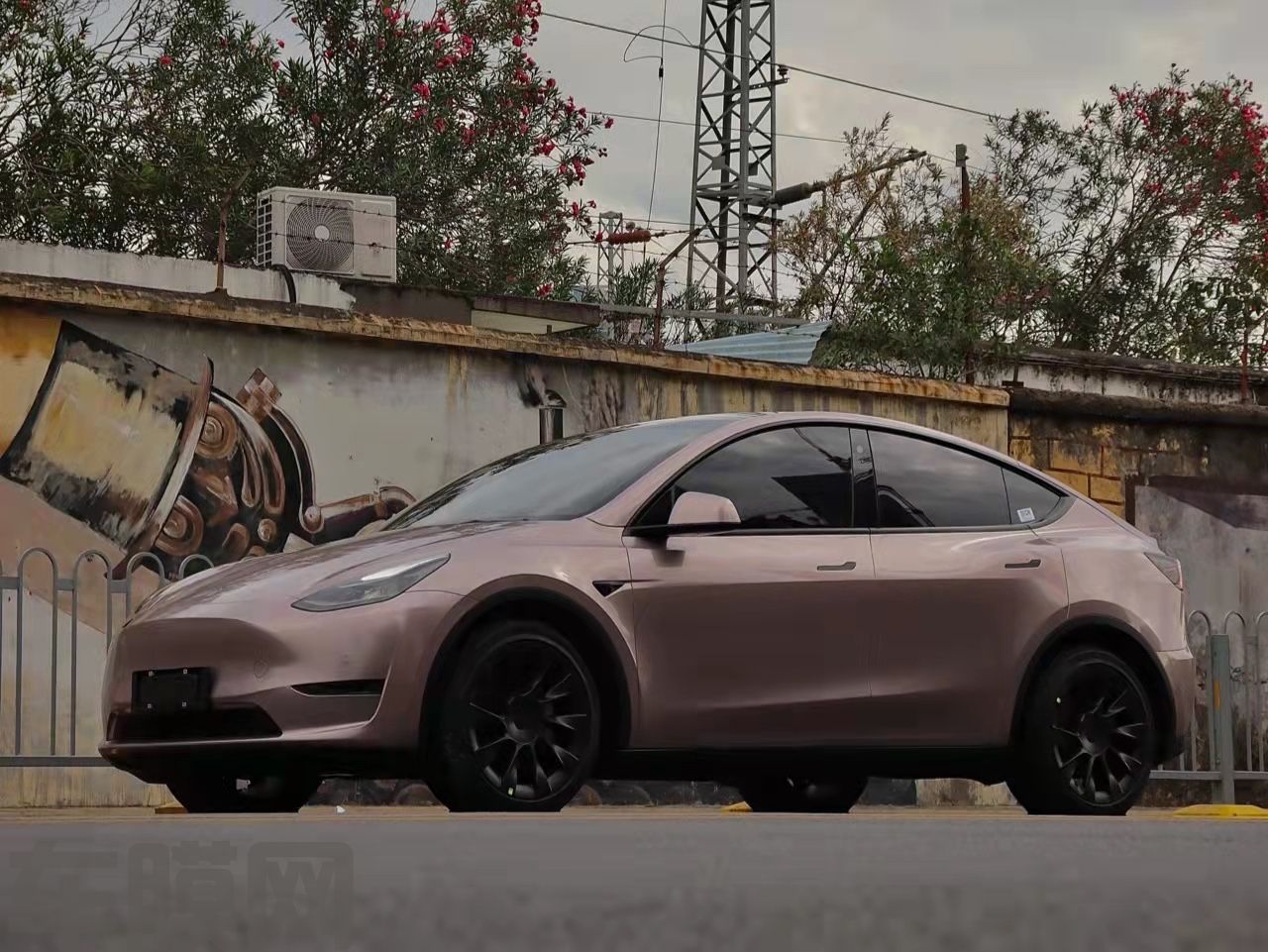特斯拉Model Y 冰莓粉改色膜 效果图