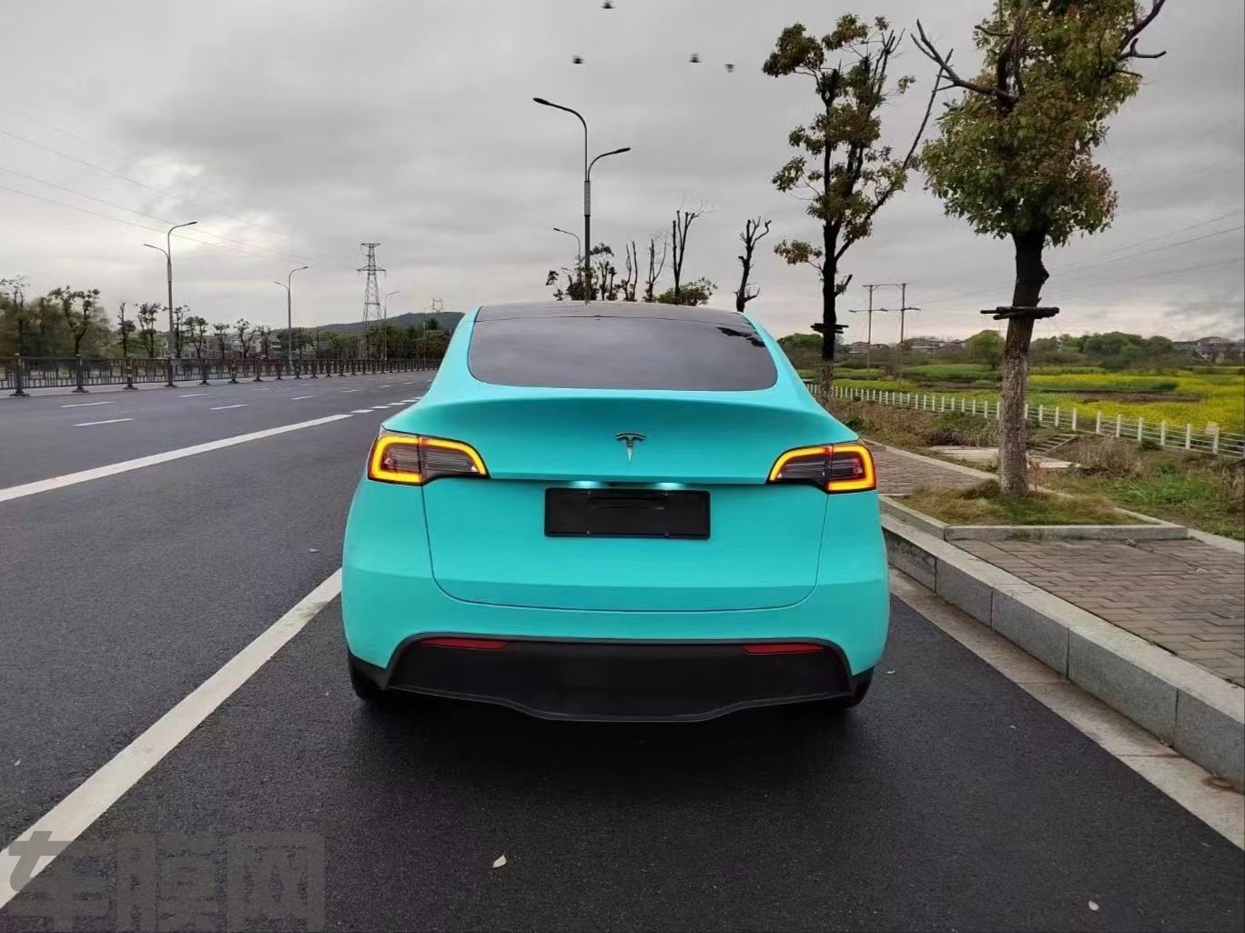 特斯拉Model Y 消光蒂芙尼改色膜 效果图
