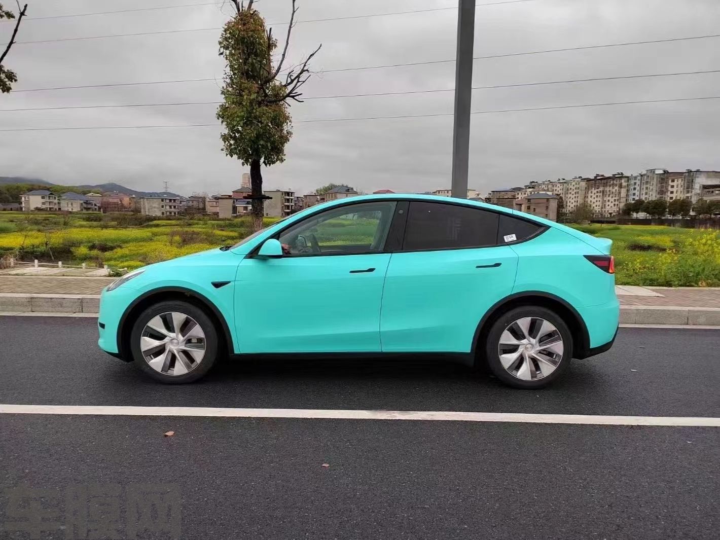特斯拉Model Y 消光蒂芙尼改色膜 效果图