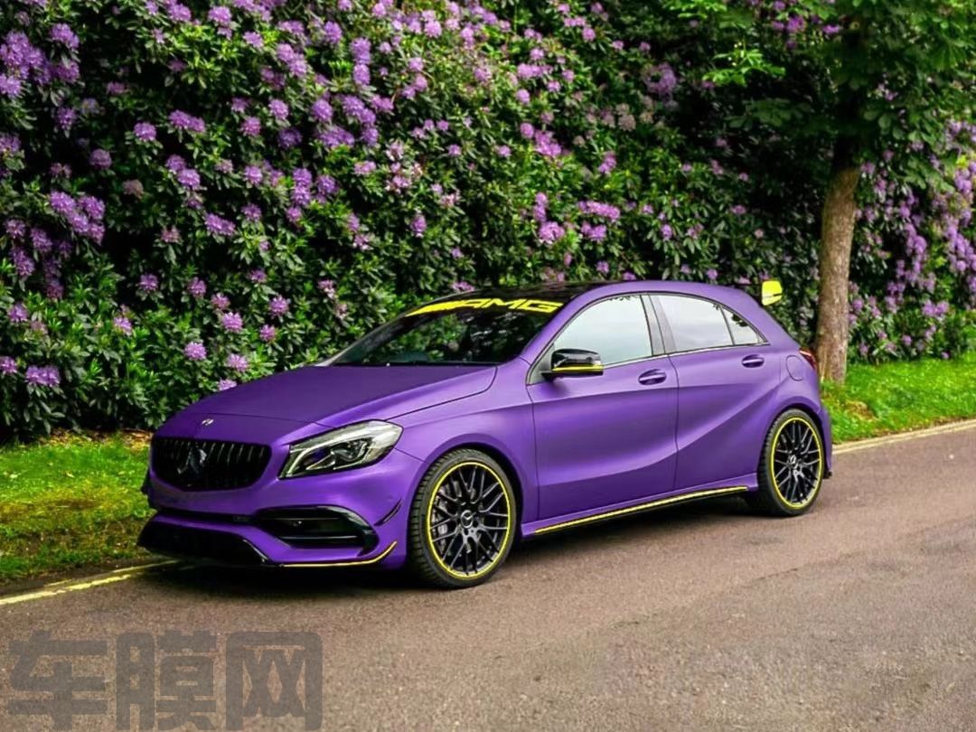 奔驰AMG A45 哑面紫改色膜 效果图