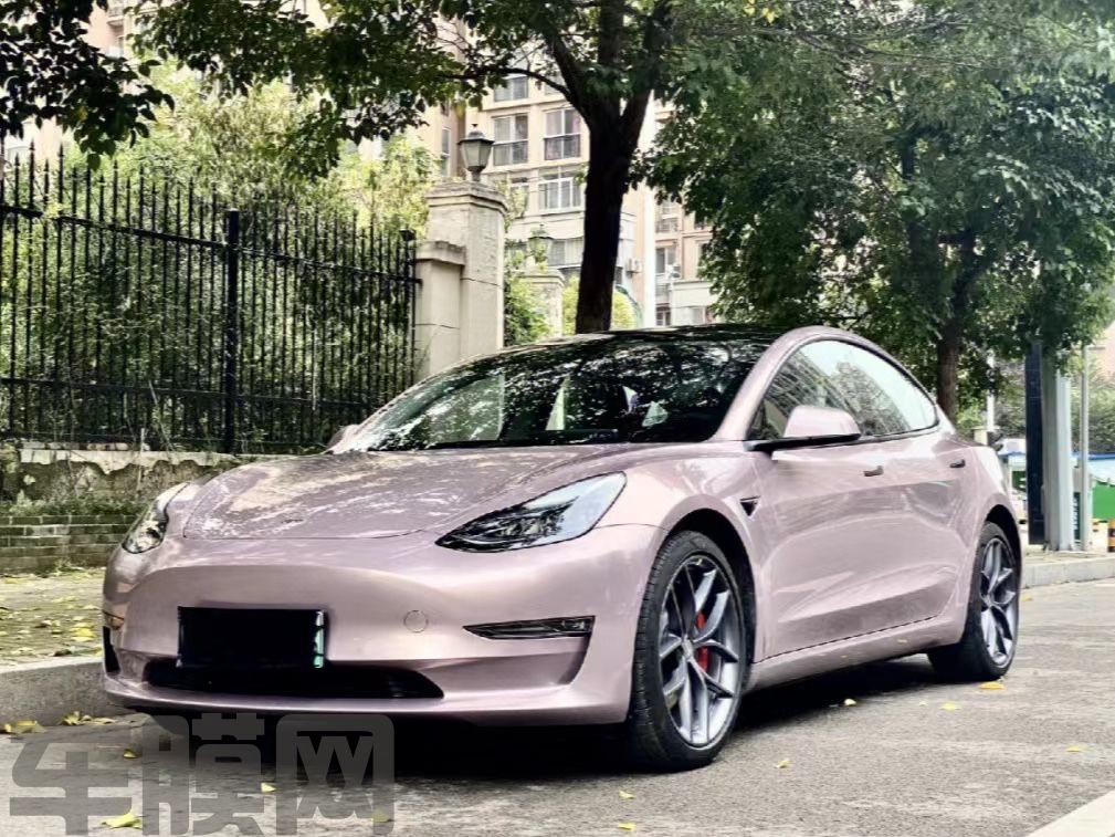 特斯拉Model 3 冰莓粉改色膜 效果图