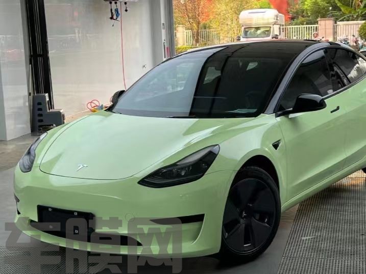 特斯拉Model 3 牛油果绿改色膜 效果图