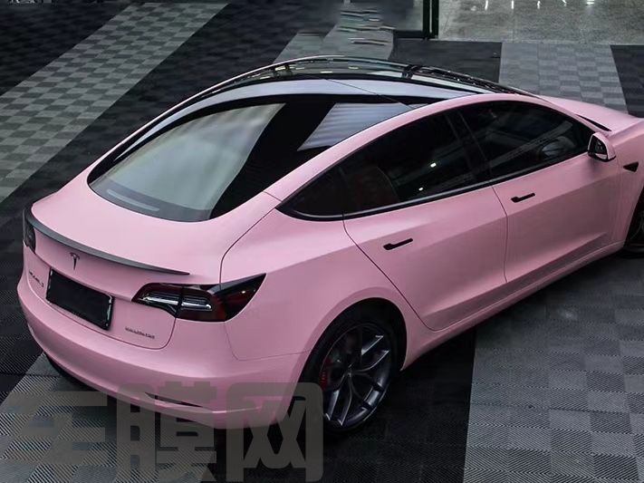特斯拉Model 3 奶油粉改色膜 效果图