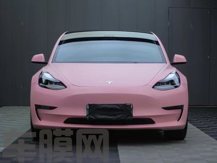 特斯拉Model 3 奶油粉改色膜 效果图