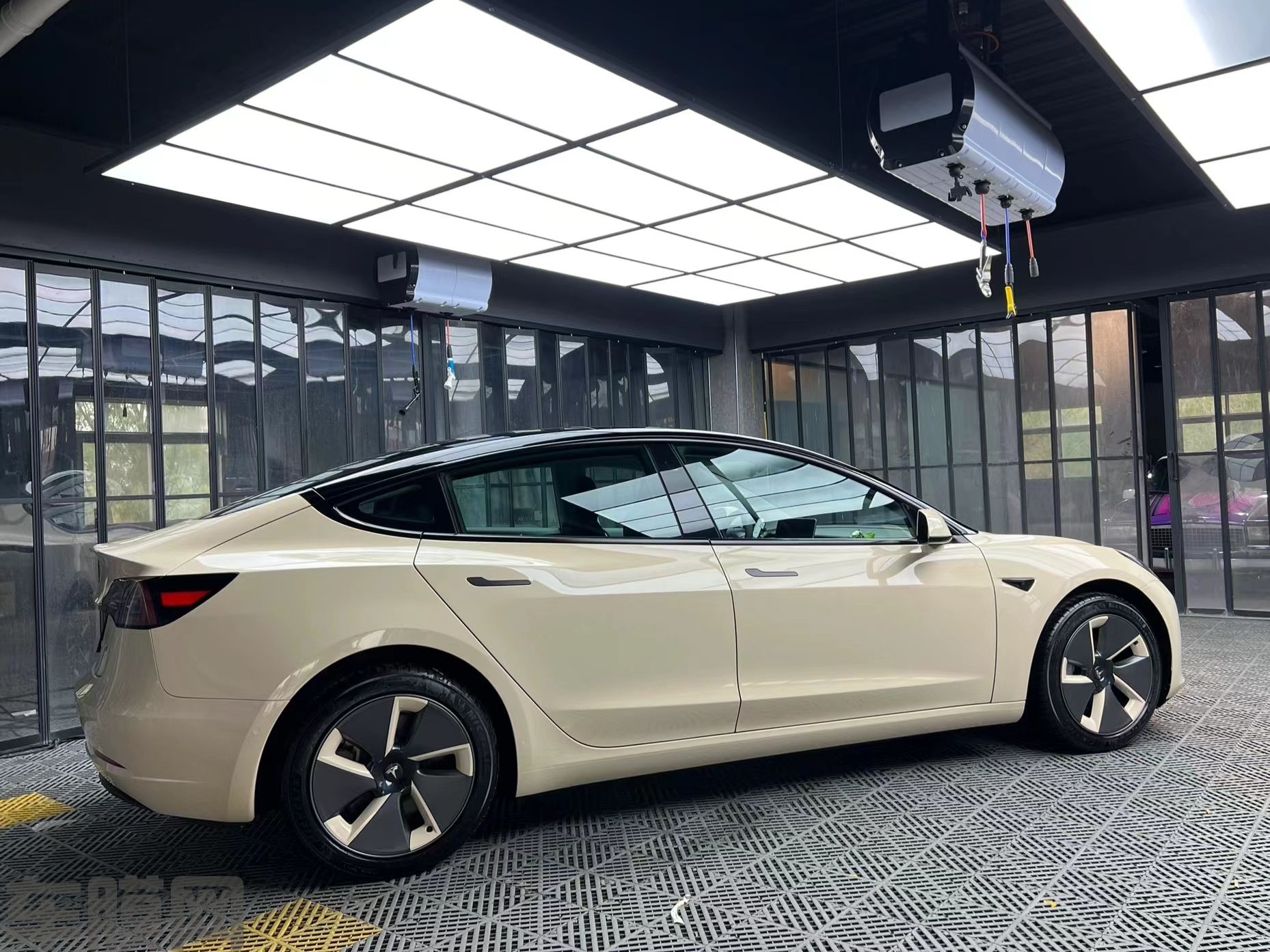 特斯拉Model 3 卡其米兰改色膜 效果图