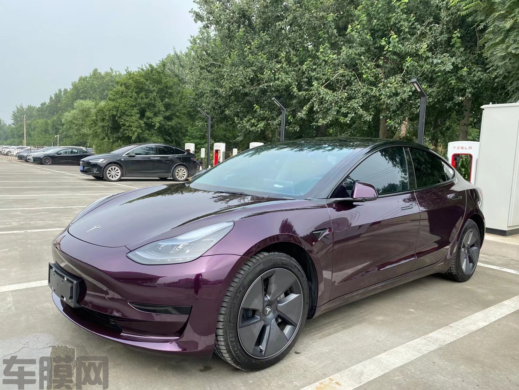 特斯拉Model 3 重金属黑魅紫改色膜 效果图